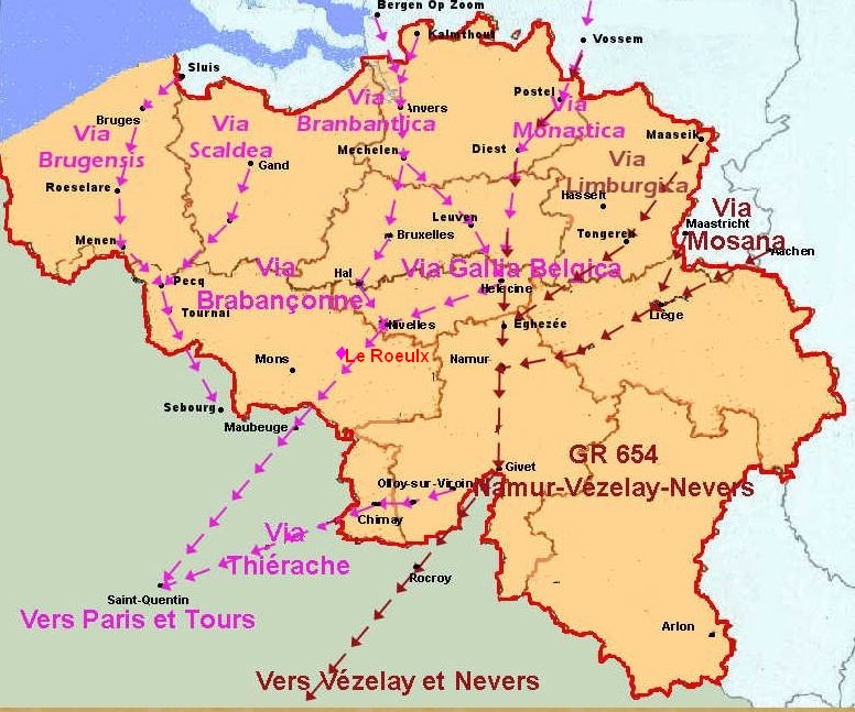 Les routes de saint-Jacques-de-Compostelle qui passent par la Belgique